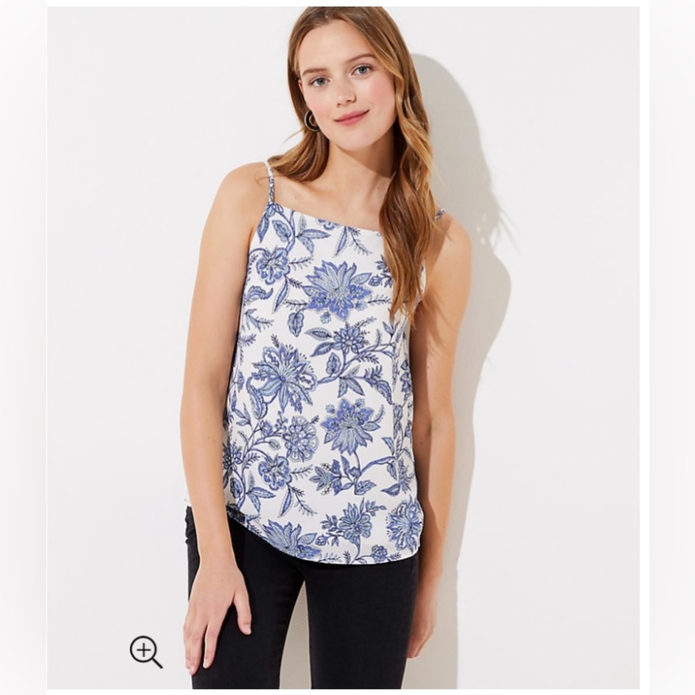 LOFT Trellis Garden Blue White Square Neck Cami Top M